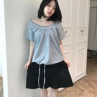 Loose Fit Tiered String A-Line Daily Midi Skirt