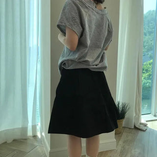 Loose Fit Tiered String A-Line Daily Midi Skirt