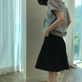 Loose Fit Tiered String A-Line Daily Midi Skirt