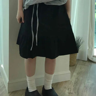 Loose Fit Tiered String A-Line Daily Midi Skirt