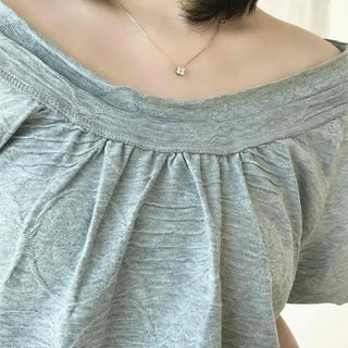 Loose Fit Plain Shirred String Off-Shoulder Short Sleeve T-Shirt