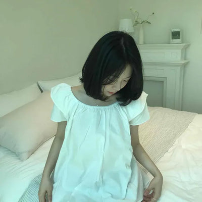Loose-fit Plain Shirred Short-sleeved A-line Blouse