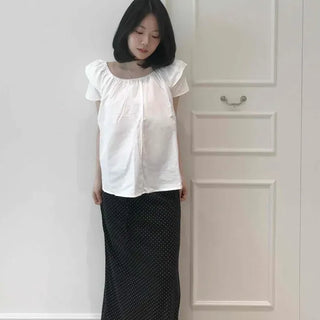 Loose Fit Dot H-Line Straight Daily Long Skirt