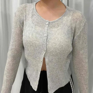 Slim Fit Plain Button Long Sleeve Daily Cardigan