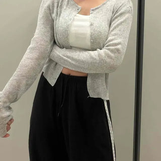 Slim Fit Plain Button Long Sleeve Daily Cardigan