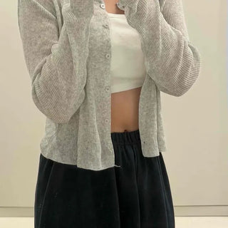 Slim Fit Plain Button Long Sleeve Daily Cardigan