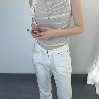 Slim Fit Shirred String Layered See-through Sleeveless