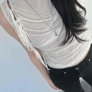 Slim Fit Shirred String Layered See-through Sleeveless