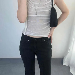 Slim Fit Shirred String Layered See-through Sleeveless