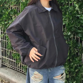 Oversized Plain Zipper Flap Pocket Full-Zip Daily Windbreaker