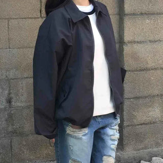 Oversized Plain Zipper Flap Pocket Full-Zip Daily Windbreaker