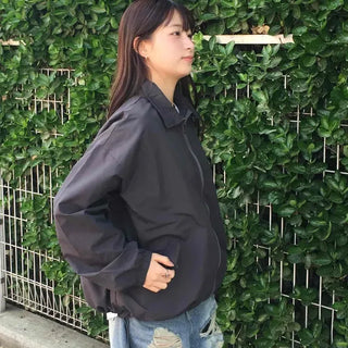 Oversized Plain Zipper Flap Pocket Full-Zip Daily Windbreaker