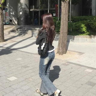 Washed Zipper Button Bootcut Flare Long Pants