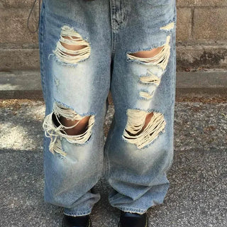 Loose-fit Washed Buttoned Wide Long Pants