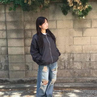 Loose-fit Washed Buttoned Wide Long Pants