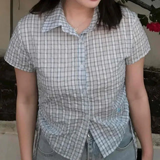 Regular Fit Check Button-Down Short Sleeve Daily Shirt