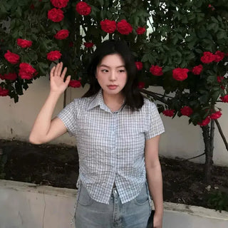 Regular Fit Check Button-Down Short Sleeve Daily Shirt