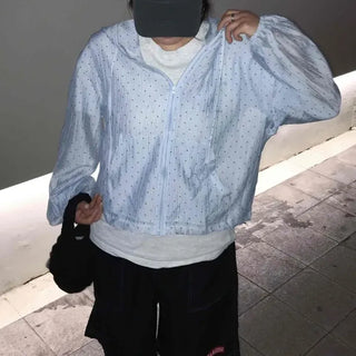 Oversized Dot Zipper Drawstring Full-Zip Daily Windbreaker