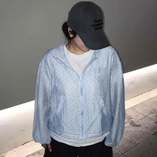 Oversized Dot Zipper Drawstring Full-Zip Daily Windbreaker