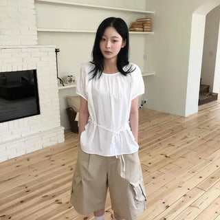 Loose Fit Cargo Bermuda Wide Flap Pocket Daily Half Pants