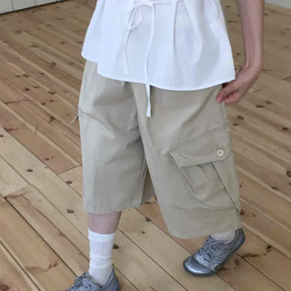 Loose Fit Cargo Bermuda Wide Flap Pocket Daily Half Pants
