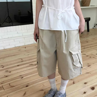 Loose Fit Cargo Bermuda Wide Flap Pocket Daily Half Pants