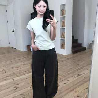 Loose-fit Button-up Wide Casual Long Pants