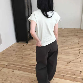 Loose-fit Button-up Wide Casual Long Pants