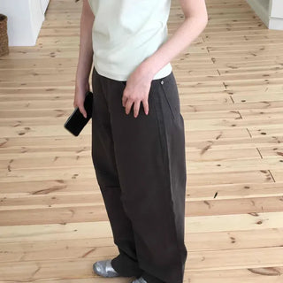 Loose-fit Button-up Wide Casual Long Pants