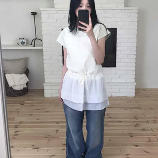 Loose Fit Plain Ribbon Sleeveless Tiered A-Line Mini Dress