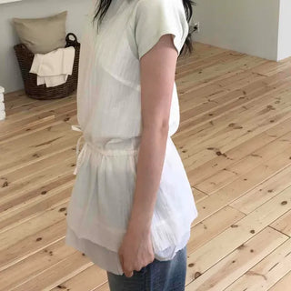 Loose Fit Plain Ribbon Sleeveless Tiered A-Line Mini Dress