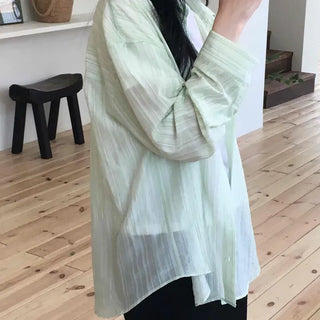 Loose-fit Striped Button Long-sleeve Daily Shirt