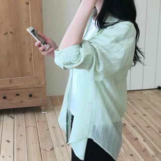 Loose-fit Striped Button Long-sleeve Daily Shirt