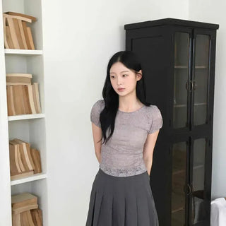 Slim Fit Flower Shirred Daily Short Sleeve T-shirt