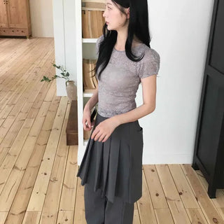 Loose-fit Pintuck Layered Wide Daily Long Pants