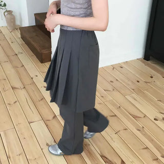 Loose-fit Pintuck Layered Wide Daily Long Pants
