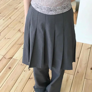 Loose-fit Pintuck Layered Wide Daily Long Pants