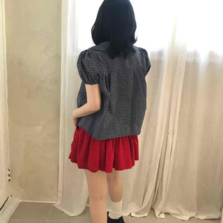 Shirred Button Striped Flare Daily Mini Skirt