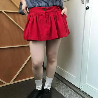 Shirred Button Striped Flare Daily Mini Skirt