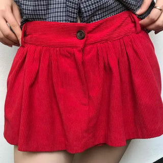 Shirred Button Striped Flare Daily Mini Skirt