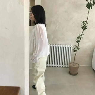 Loose-fit Button-up Wide Straight Daily Long Pants