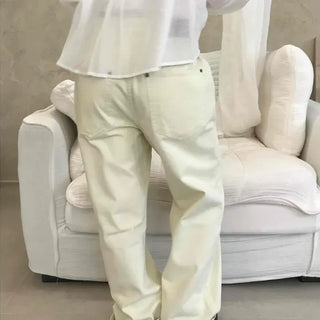 Loose-fit Button-up Wide Straight Daily Long Pants