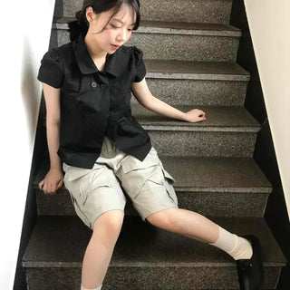 Loose Fit Cargo Pocket Flap Pocket Cargo Daily Shorts