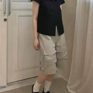 Loose Fit Cargo Pocket Flap Pocket Cargo Daily Shorts