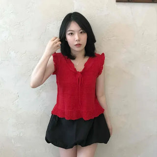 Fitted Plain Frill String Daily Sleeveless