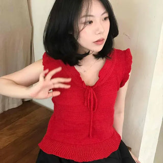 Fitted Plain Frill String Daily Sleeveless
