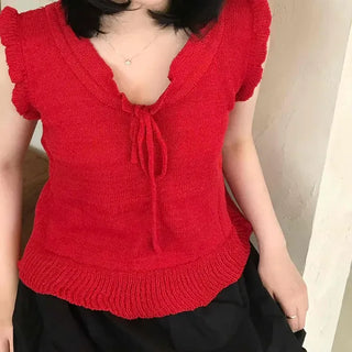 Fitted Plain Frill String Daily Sleeveless