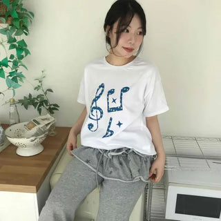 Loose Fit Printed String Frill Wide Long Pants