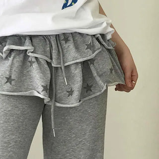 Loose Fit Printed String Frill Wide Long Pants