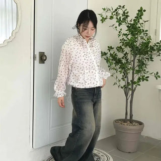 Loose-fit Washed Wide Casual Long Pants